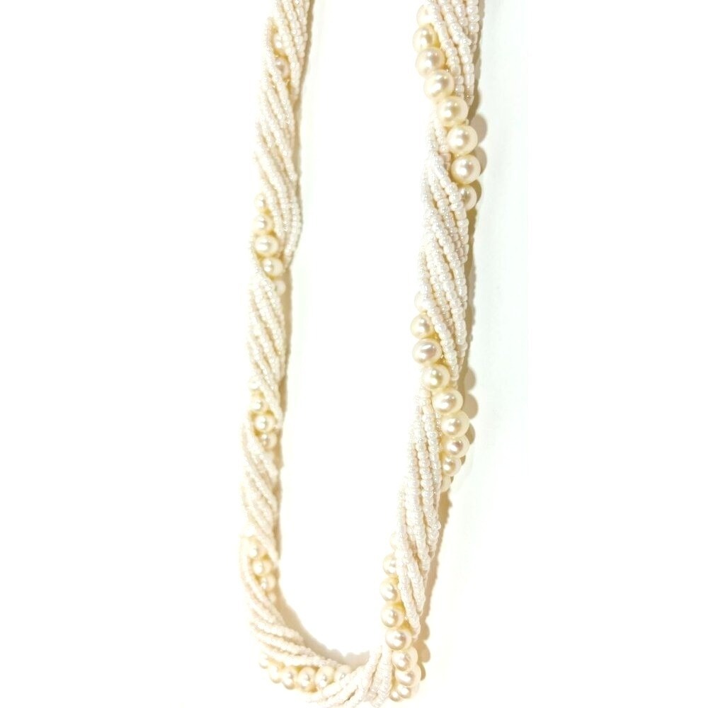 VTG Lee Sands Torsade Necklace 24" White‎ Freshwater Pearls & Seed Beads